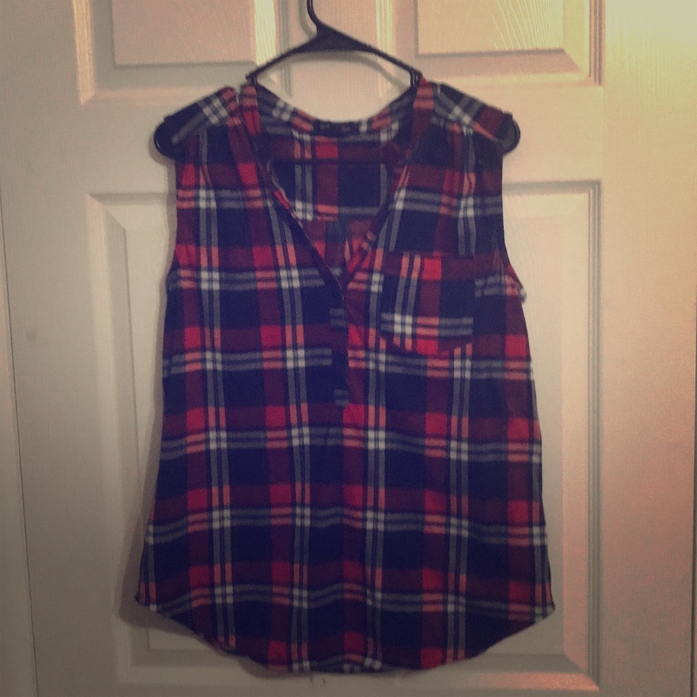 Red and blue flannel tank
